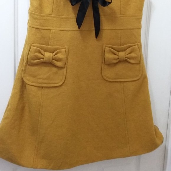 Wool Fashion Dress Pink Martini- mustard with bows - Picture 2 of 5